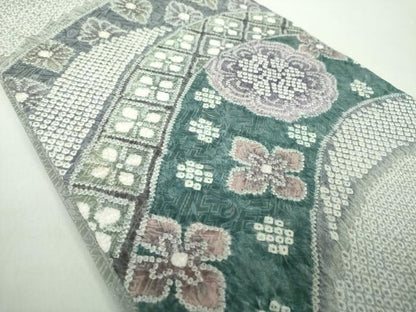 平和屋着物●名門　藤娘きぬたや・総絞り　九寸開き名古屋帯　花菱文　正絹　逸品　DABE5199ps