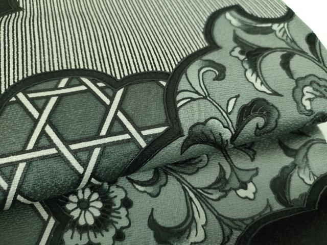 平和屋着物●九寸開き名古屋帯　雪輪重ね更紗花文　黒地　正絹　逸品　DABE5201ps