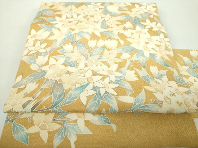 平和屋着物●九寸名古屋帯　枝花文　鬼しぼ縮緬　金彩　正絹　逸品　DABE5204ps