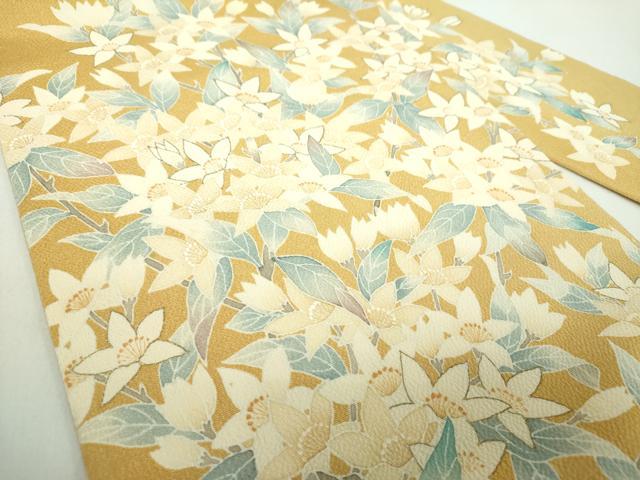 平和屋着物●九寸名古屋帯　枝花文　鬼しぼ縮緬　金彩　正絹　逸品　DABE5204ps