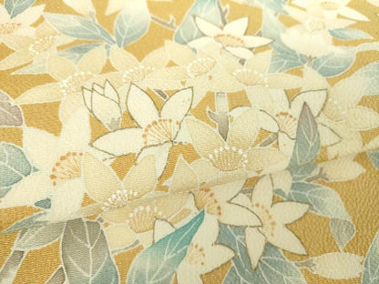 平和屋着物●九寸名古屋帯　枝花文　鬼しぼ縮緬　金彩　正絹　逸品　DABE5204ps