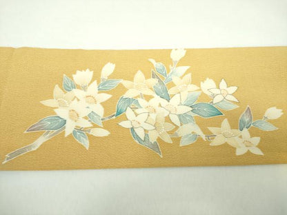 平和屋着物●九寸名古屋帯　枝花文　鬼しぼ縮緬　金彩　正絹　逸品　DABE5204ps