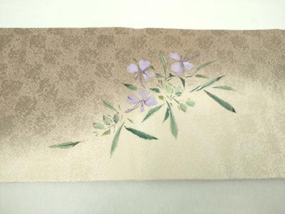 平和屋着物●九寸名古屋帯　作家物　手描き　舞蝶花文　金銀彩　さが美扱い　正絹　逸品　DABE5205ps