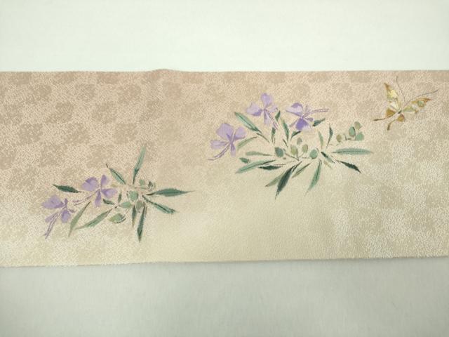 平和屋着物●九寸名古屋帯　作家物　手描き　舞蝶花文　金銀彩　さが美扱い　正絹　逸品　DABE5205ps