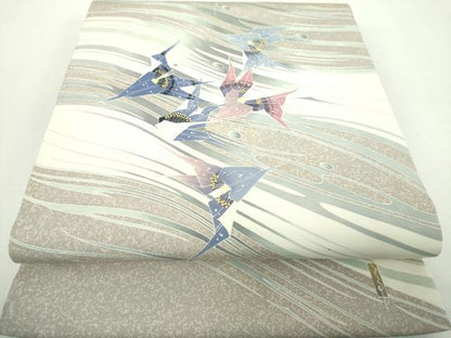 平和屋着物●塩瀬　九寸開き名古屋帯　作家物　流水花文　金彩　正絹　逸品　DABE5206ps
