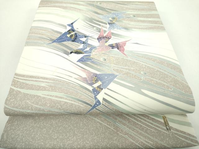 平和屋着物●塩瀬　九寸開き名古屋帯　作家物　流水花文　金彩　正絹　逸品　DABE5206ps