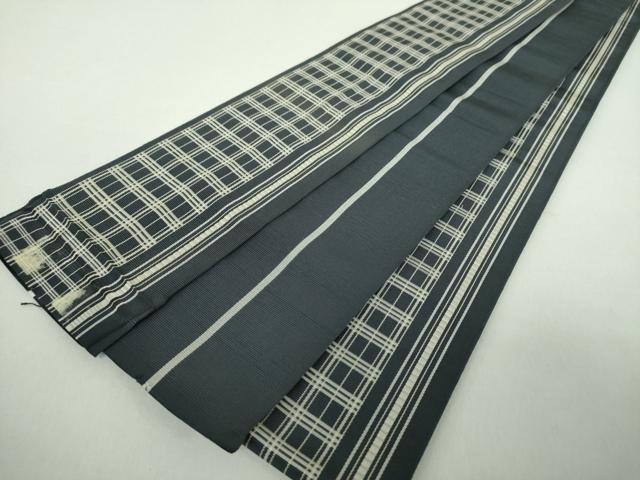 平和屋着物●男性　本場筑前博多織　両面　角帯　格子間道　正絹　逸品　DABE5210ps