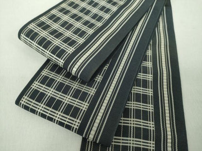 平和屋着物●男性　本場筑前博多織　両面　角帯　格子間道　正絹　逸品　DABE5210ps