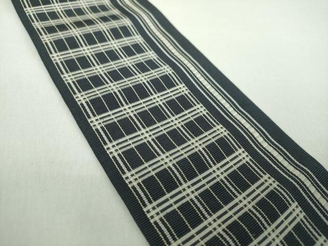 平和屋着物●男性　本場筑前博多織　両面　角帯　格子間道　正絹　逸品　DABE5210ps