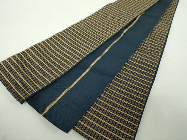 平和屋着物●男性　本場筑前博多織　両面　角帯　格子　証紙付き　正絹　逸品　未使用　DABE5211ps