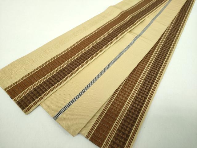 平和屋着物●男性　本場筑前博多織　両面　角帯　献上　間道　正絹　逸品　DABE5221ps