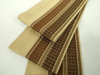 平和屋着物●男性　本場筑前博多織　両面　角帯　献上　間道　正絹　逸品　DABE5221ps