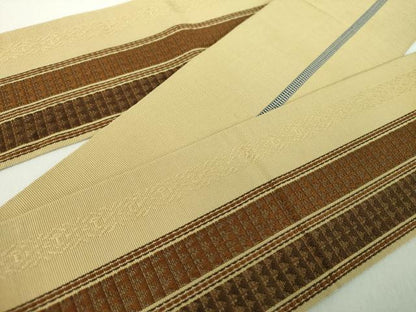 平和屋着物●男性　本場筑前博多織　両面　角帯　献上　間道　正絹　逸品　DABE5221ps