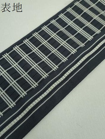 平和屋着物●男性　本場筑前博多織　両面　角帯　格子間道　正絹　逸品　DABE5222ps