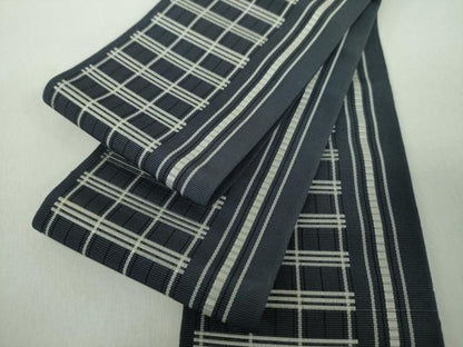 平和屋着物●男性　本場筑前博多織　両面　角帯　格子間道　正絹　逸品　DABE5222ps
