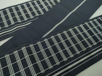 平和屋着物●男性　本場筑前博多織　両面　角帯　格子間道　正絹　逸品　DABE5222ps