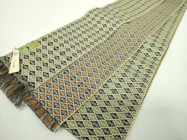平和屋着物●男性　本場筑前博多織　両面　角帯　花菱文　正絹　逸品　未使用　DABE5227ps