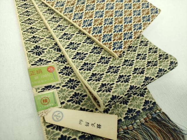 平和屋着物●男性　本場筑前博多織　両面　角帯　花菱文　正絹　逸品　未使用　DABE5227ps