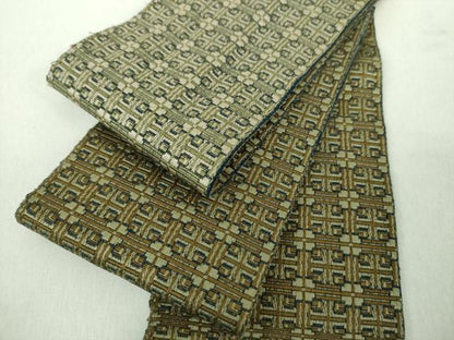 平和屋着物●男性　本場筑前博多織　両面　角帯　格子花文　正絹　逸品　DABE5243ps