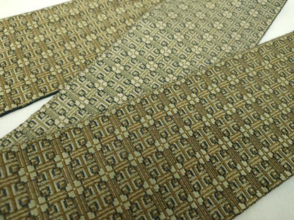 平和屋着物●男性　本場筑前博多織　両面　角帯　格子花文　正絹　逸品　DABE5243ps