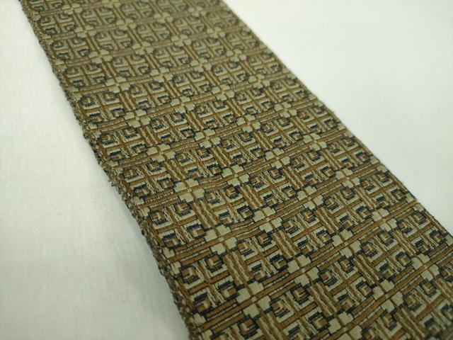 平和屋着物●男性　本場筑前博多織　両面　角帯　格子花文　正絹　逸品　DABE5243ps
