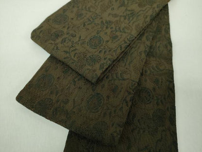 平和屋着物●男性　両面　角帯　草花文　正絹　逸品　DABE5259ps