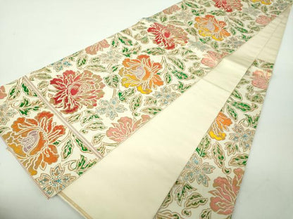 平和屋着物●龍村美術織物　たつむら　六通柄　本袋帯　印金牡丹錦　金糸　正絹　逸品　DABE5287ps