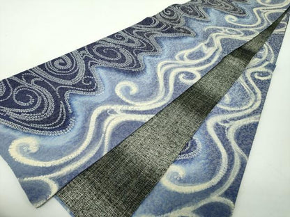 平和屋着物●両面　全通柄袋帯　ふくれ織　流水文　金通し地　正絹　逸品　DABE5289ps