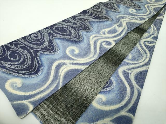 平和屋着物●両面　全通柄袋帯　ふくれ織　流水文　金通し地　正絹　逸品　DABE5289ps