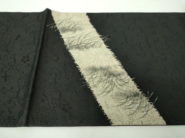 平和屋着物●太鼓柄袋帯　手描き　兎　黒地　金銀彩　正絹　逸品　DABE5294ps