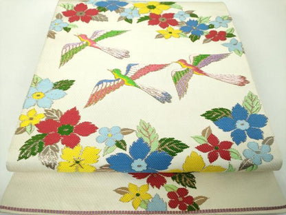 平和屋着物●西陣　環美術織物　六通柄　本袋帯　花鳥文　金糸　正絹　逸品　DABE5296ps