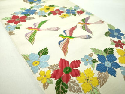 平和屋着物●西陣　環美術織物　六通柄　本袋帯　花鳥文　金糸　正絹　逸品　DABE5296ps