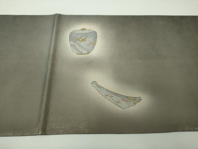 平和屋着物●友禅師・京の名工・伝統工芸士・樽本伊勢蔵 太鼓柄袋帯 手描き 喜多川歌麿 ビロードを吹く女 金糸 引箔 正絹 逸品 DABE5297ps
