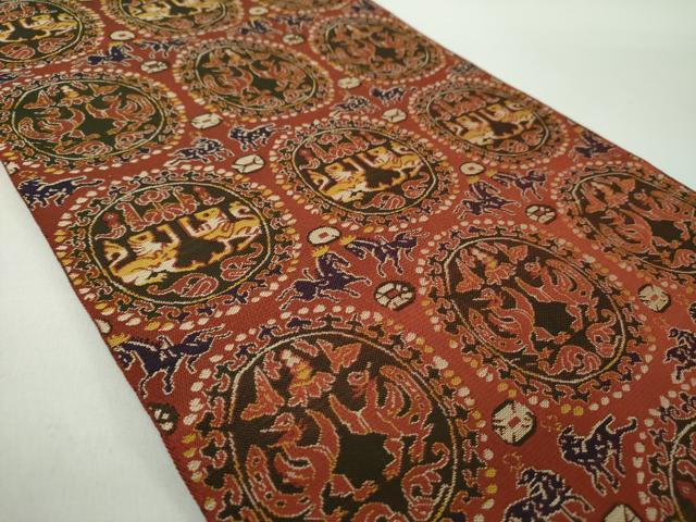平和屋着物●龍村平蔵製　全通柄　本袋帯　円文白虎錦　正絹　逸品　DABE5301ps