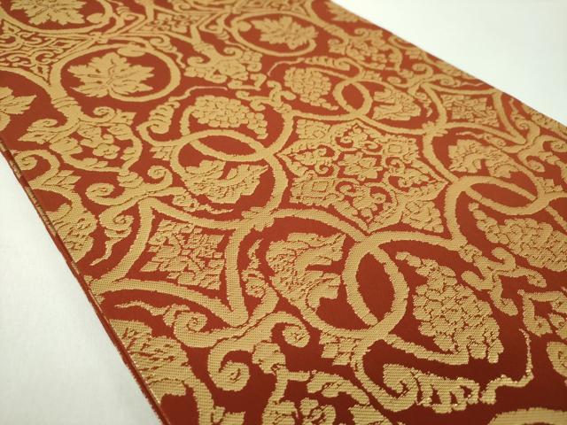 平和屋着物●龍村晋製　六通柄袋帯　天平葡萄金襴　金糸　正絹　逸品　DABE5302ps