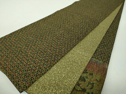 平和屋着物●両面　太鼓柄袋帯　更紗花文　金彩　正絹　逸品　DABE5303ps