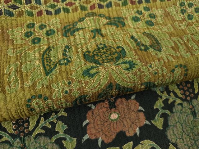 平和屋着物●両面　太鼓柄袋帯　更紗花文　金彩　正絹　逸品　DABE5303ps