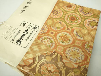 平和屋着物●銀座　志ま亀　佐賀錦　全通柄袋帯　名物裂花文　金糸　たとう紙付き　正絹　逸品　未使用　DABE5304ps