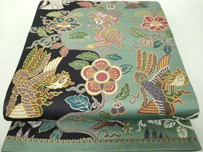 平和屋着物●六通柄袋帯　唐織　五爪龍　鳳凰花文　金糸　正絹　逸品　DABE5309ps