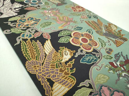 平和屋着物●六通柄袋帯　唐織　五爪龍　鳳凰花文　金糸　正絹　逸品　DABE5309ps