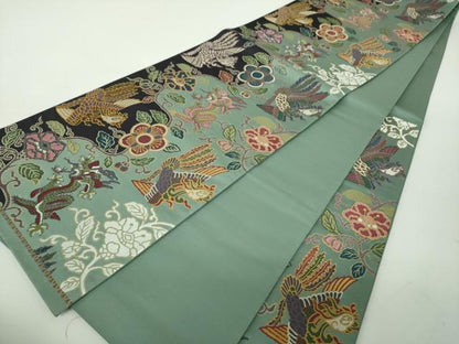 平和屋着物●六通柄袋帯　唐織　五爪龍　鳳凰花文　金糸　正絹　逸品　DABE5309ps