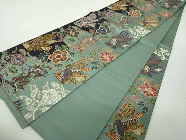 平和屋着物●六通柄袋帯　唐織　五爪龍　鳳凰花文　金糸　正絹　逸品　DABE5309ps