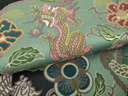 平和屋着物●六通柄袋帯　唐織　五爪龍　鳳凰花文　金糸　正絹　逸品　DABE5309ps