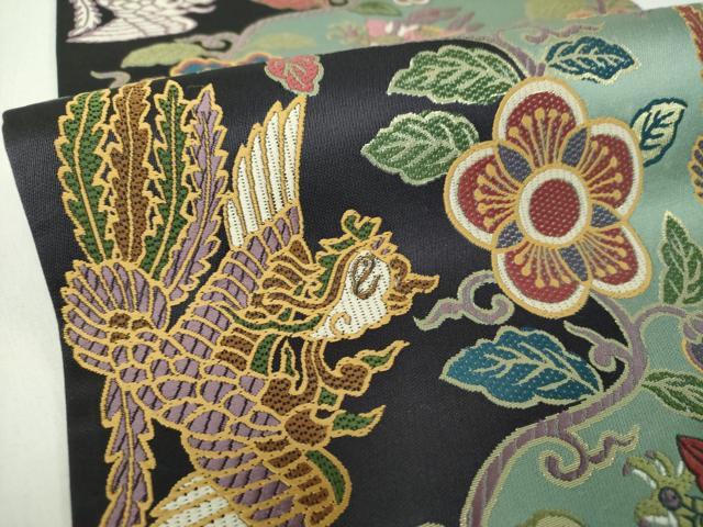 平和屋着物●六通柄袋帯　唐織　五爪龍　鳳凰花文　金糸　正絹　逸品　DABE5309ps