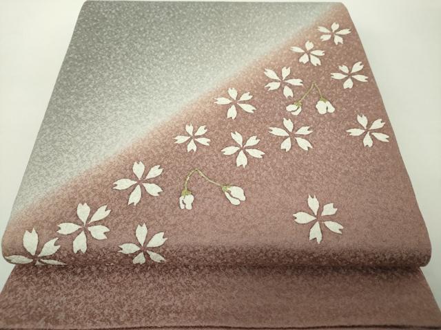 平和屋着物●太鼓柄袋帯　舞桜　銀通し地　正絹　逸品　DABE5312ps