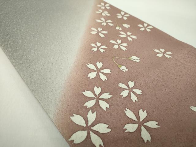 平和屋着物●太鼓柄袋帯　舞桜　銀通し地　正絹　逸品　DABE5312ps