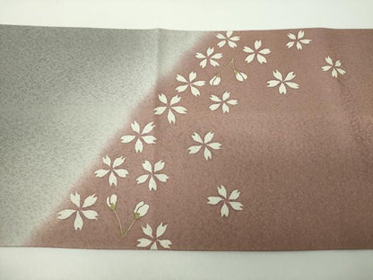 平和屋着物●太鼓柄袋帯　舞桜　銀通し地　正絹　逸品　DABE5312ps