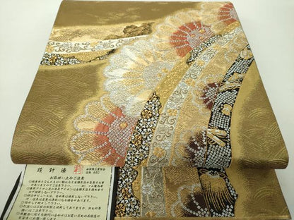 平和屋着物●西陣の名門　加納幸謹製　六通柄袋帯　宝尽くし花文　金銀糸　上代98万　反端・証紙付き　正絹　逸品　DABE5313ps