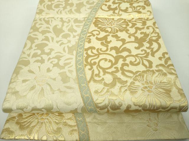 平和屋着物●ジャパンオートクチュール　渡辺雪三郎　六通柄袋帯　花唐草文　金糸　正絹　逸品　DABE5314ps