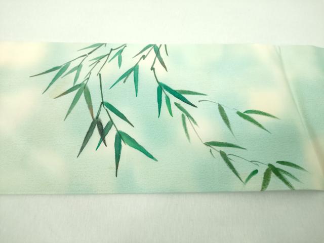 平和屋着物●塩瀬　九寸名古屋帯　作家物　手描き　雀　笹竹文　正絹　逸品　DABE5317ps